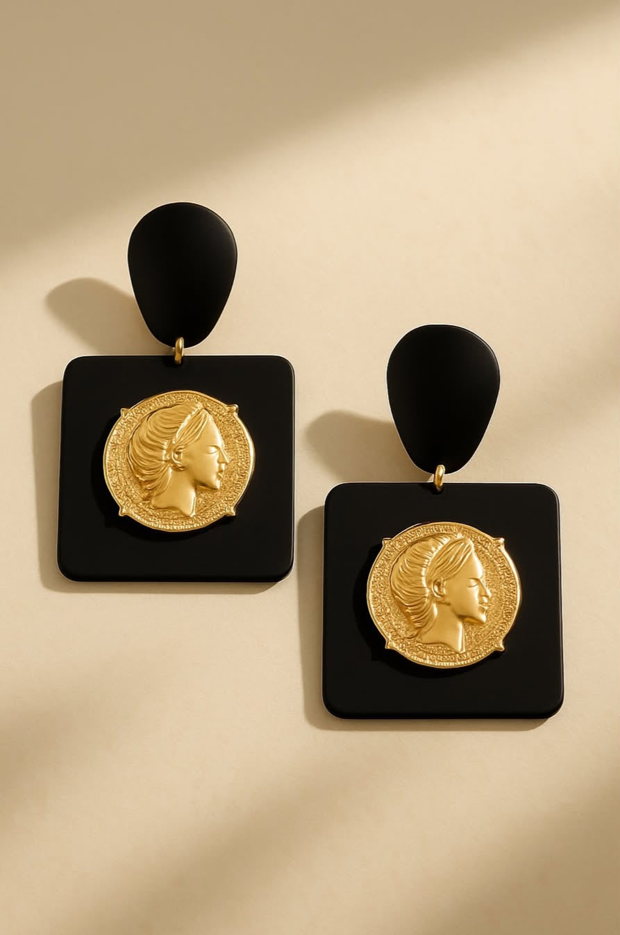 Black and Gold statement Earrings